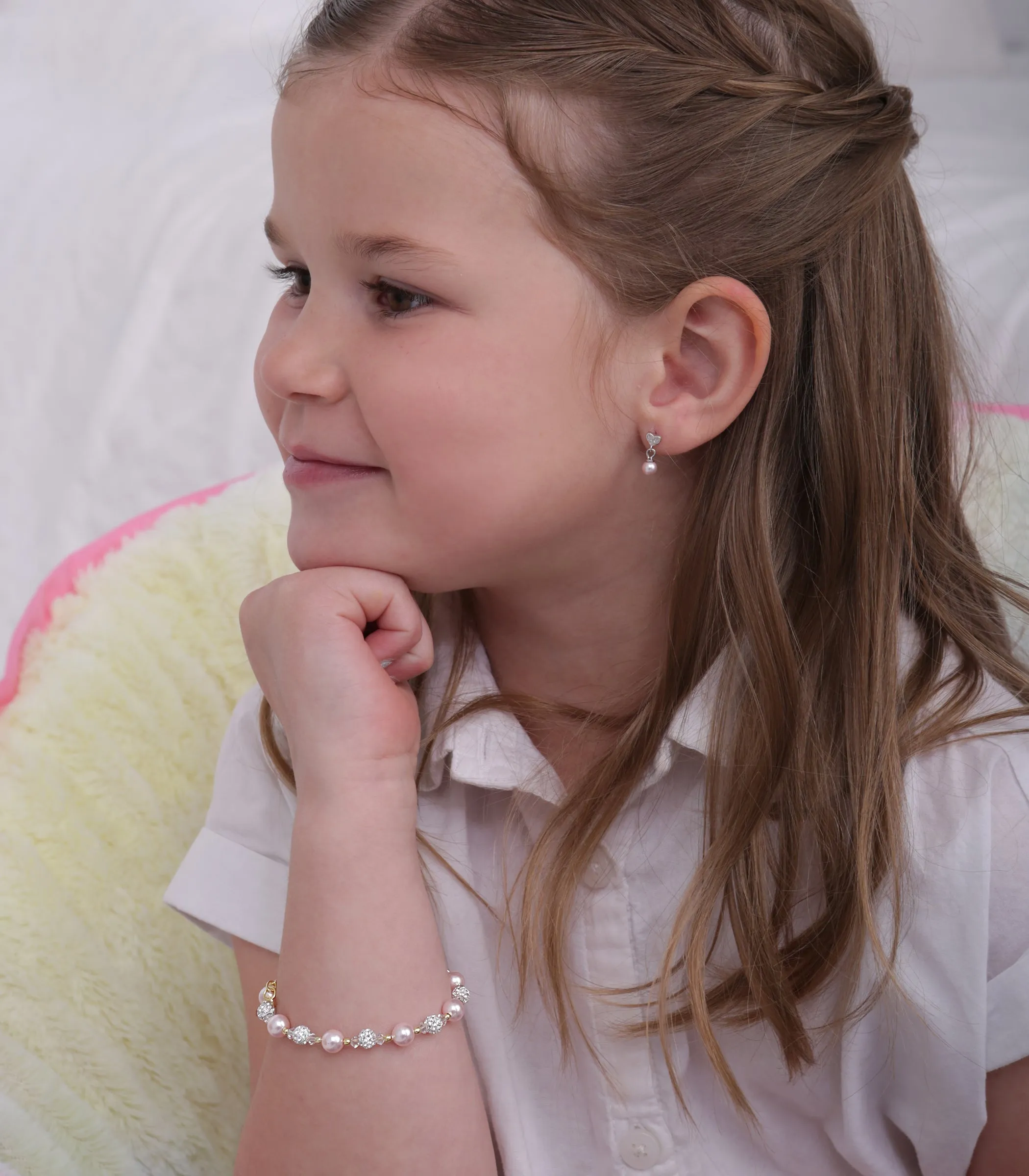 Sterling Silver Pink Pearl and  Stardust Bracelet for Kids, Toddlers, and Girls