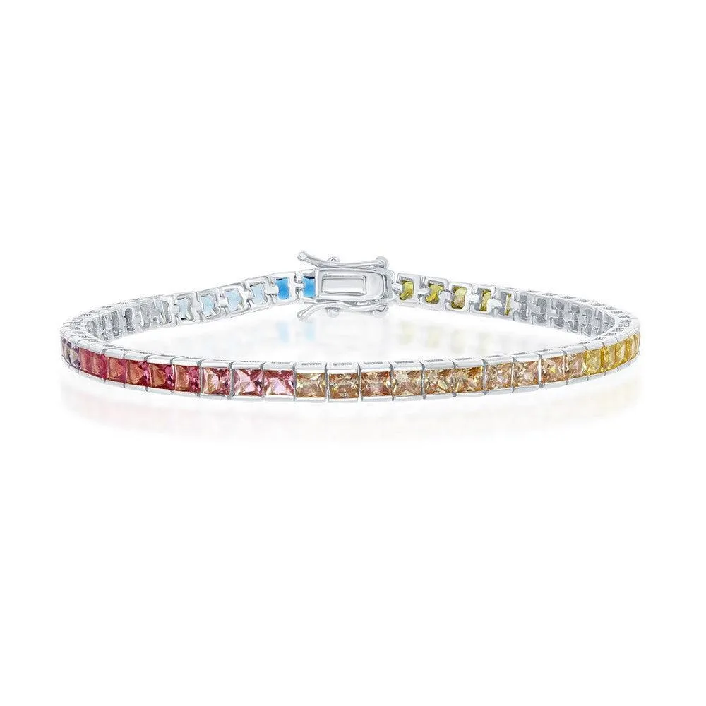 Sterling Silver Rainbow CZ Channel-Set Bracelet
