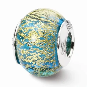 Sterling Silver Reflections Aqua/Gold Italian Murano Bead