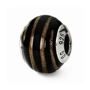 Sterling Silver Reflections Black/Gold Italian Murano Bead