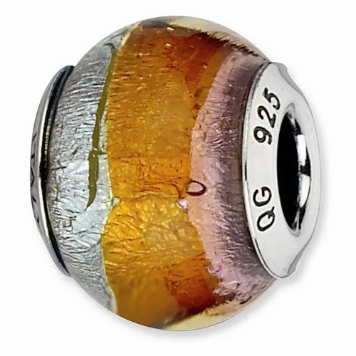 Sterling Silver Reflections Pink/Orange/Silver Italian Murano Bead