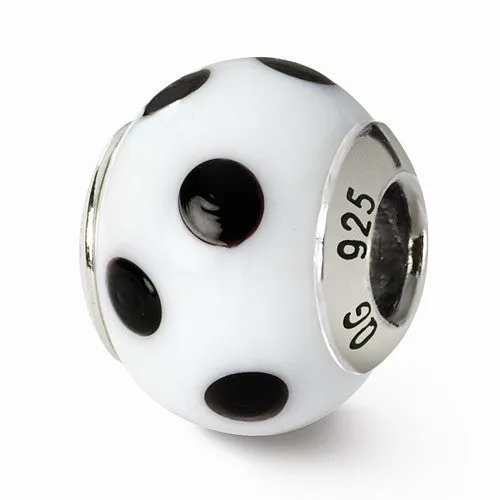 Sterling Silver Reflections White/Black Italian Murano Bead