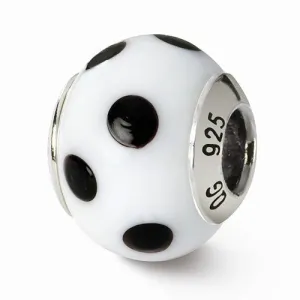 Sterling Silver Reflections White/Black Italian Murano Bead