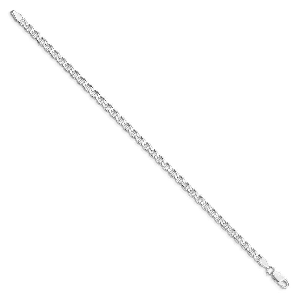 Sterling Silver Rhodium-plated 4.15mm Flat Cuban Anchor Chain