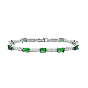 Sterling Silver Rhodium Plated Clear and Green CZ Tennis Bracelet