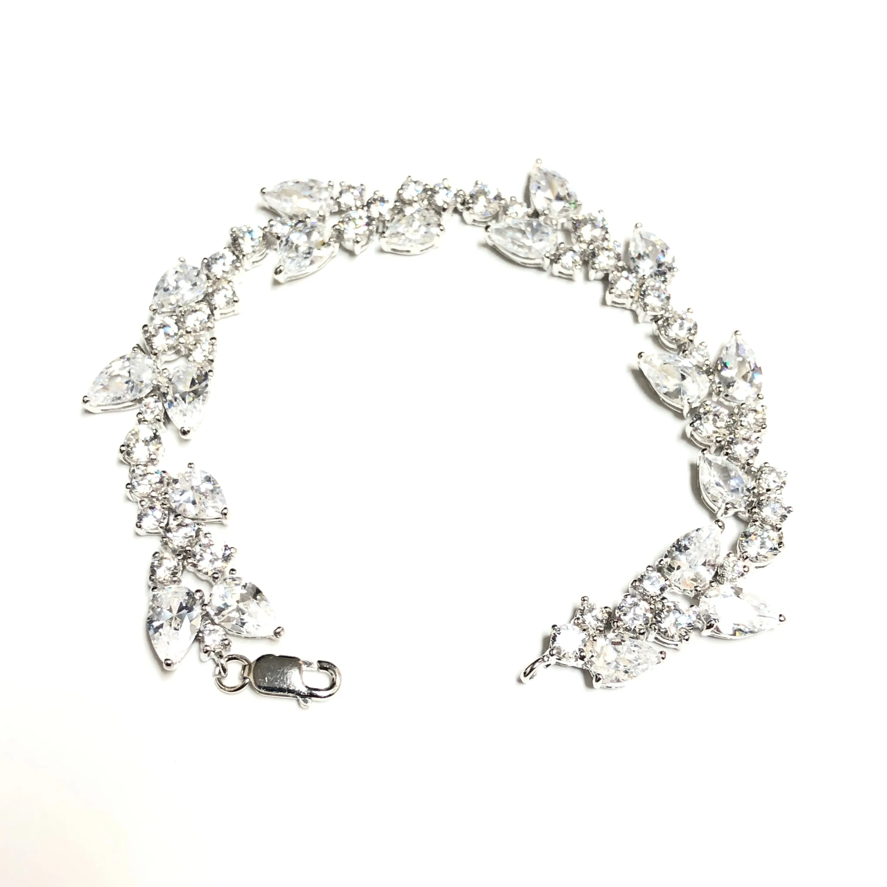 Sterling Silver Rhodium Plated Fancy Vintage Style CZ Bracelet