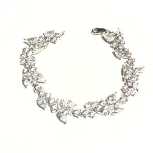 Sterling Silver Rhodium Plated Fancy Vintage Style CZ Bracelet