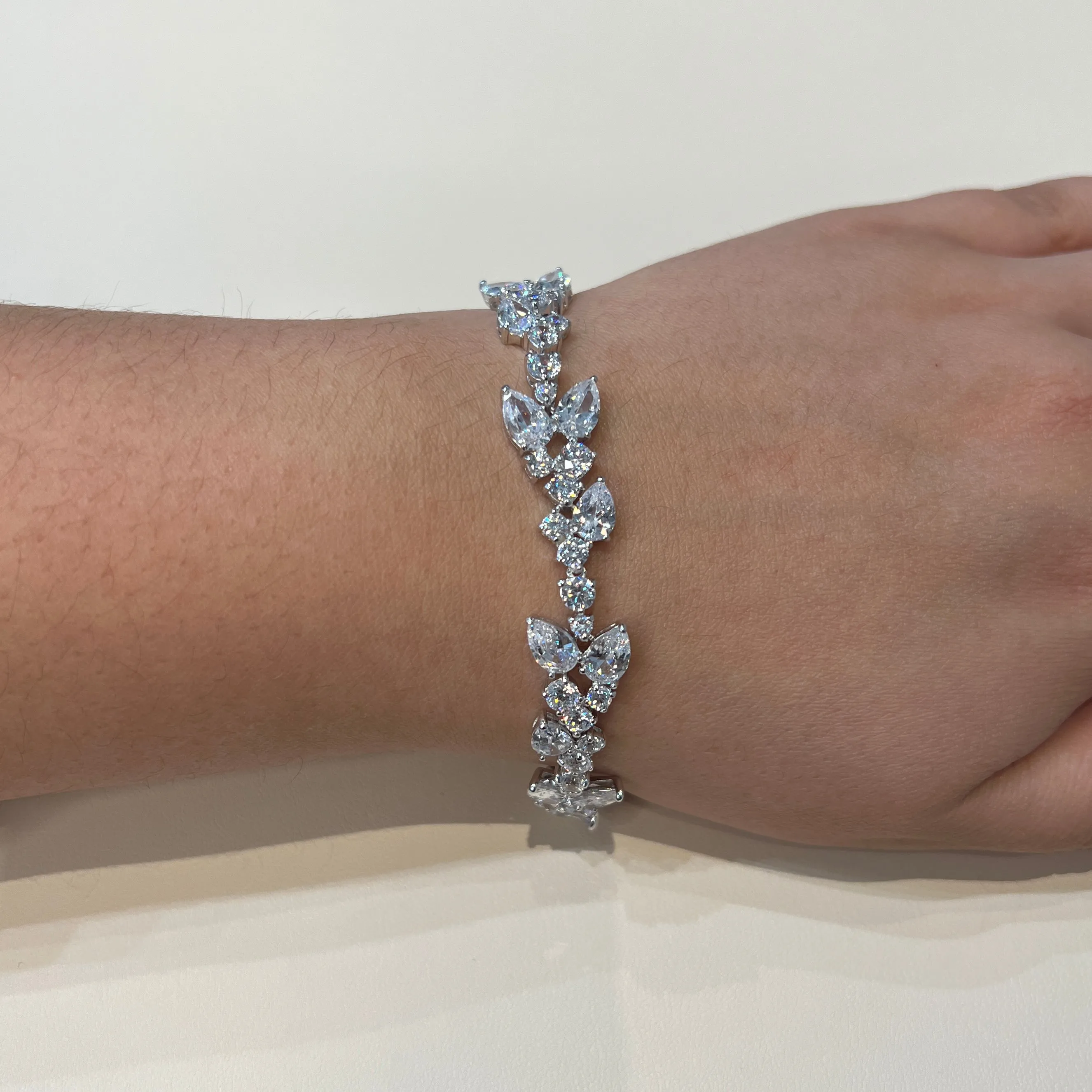 Sterling Silver Rhodium Plated Fancy Vintage Style CZ Bracelet
