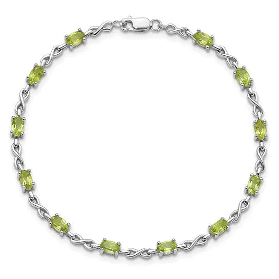 Sterling Silver Rhodium Plated Peridot Infinity Bracelet