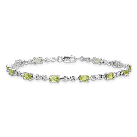 Sterling Silver Rhodium Plated Peridot Infinity Bracelet