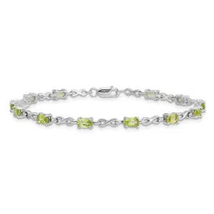 Sterling Silver Rhodium Plated Peridot Infinity Bracelet