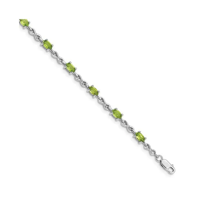 Sterling Silver Rhodium Plated Peridot Infinity Bracelet