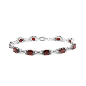 Sterling Silver Rhodium Plated Red Oval CZ Tennis Bracelet