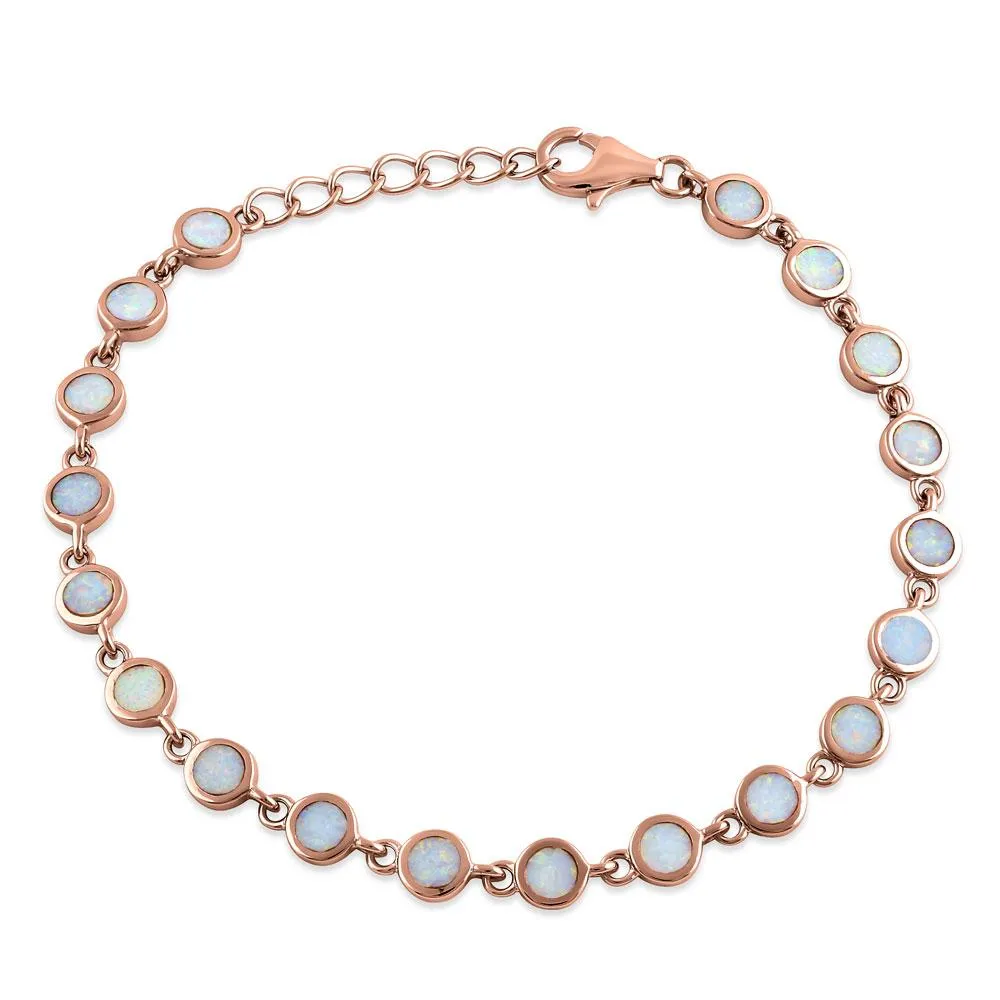 Sterling Silver Rose Gold Plated Round White Lab Opal Bracelet