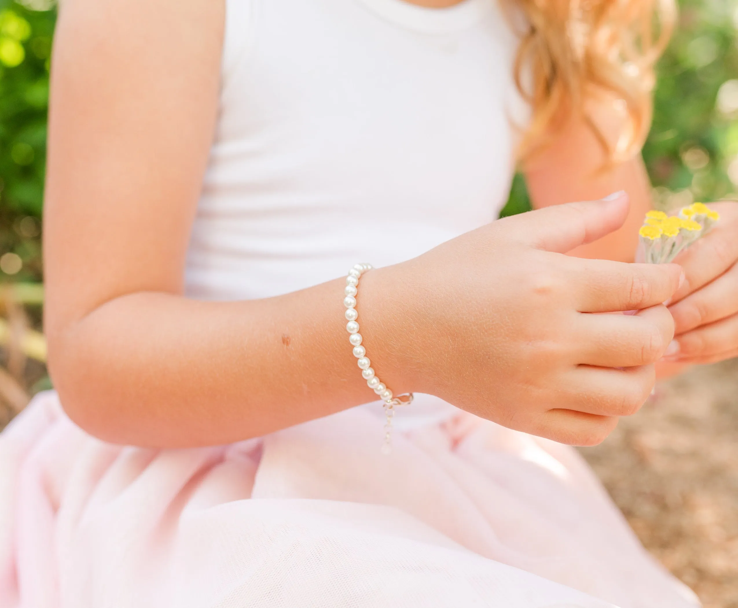 Sterling Silver Simulated Pearl Baby Bracelet for Kids