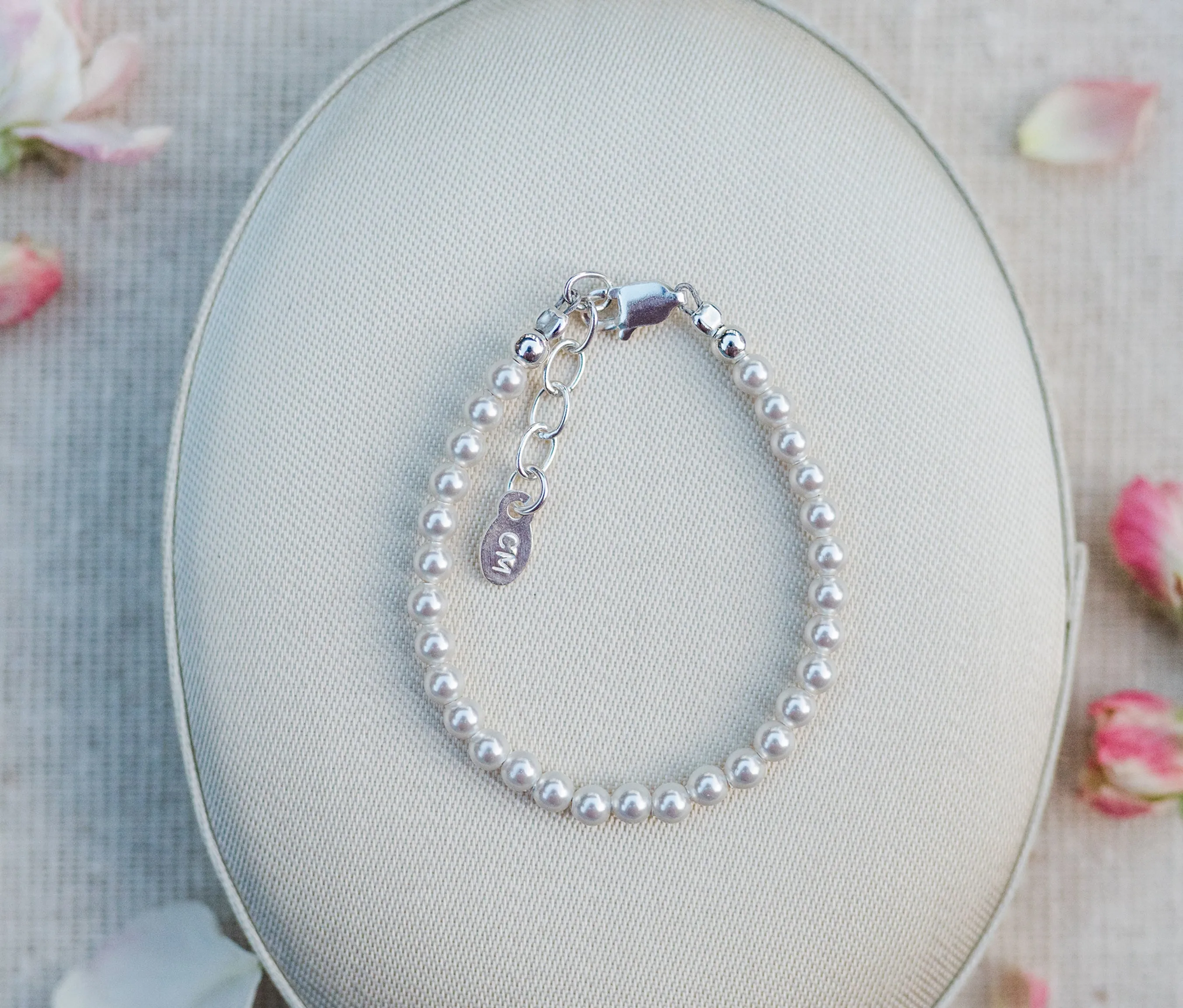 Sterling Silver Simulated Pearl Baby Bracelet for Kids