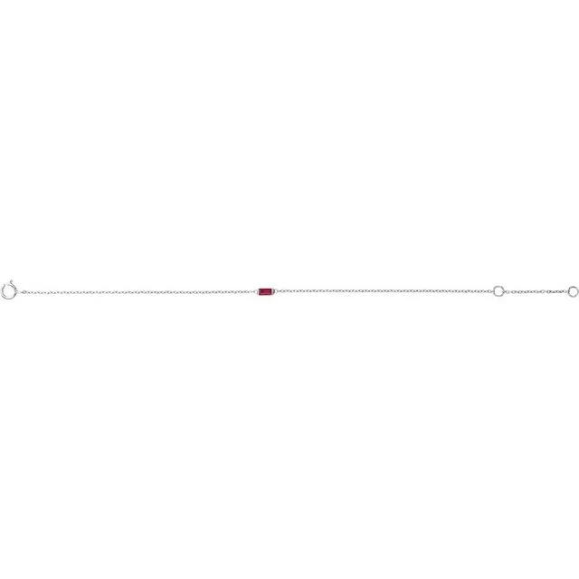 Sterling Silver Straight Baguette Natural Ruby 6 1/2-7 1/2" Bracelet