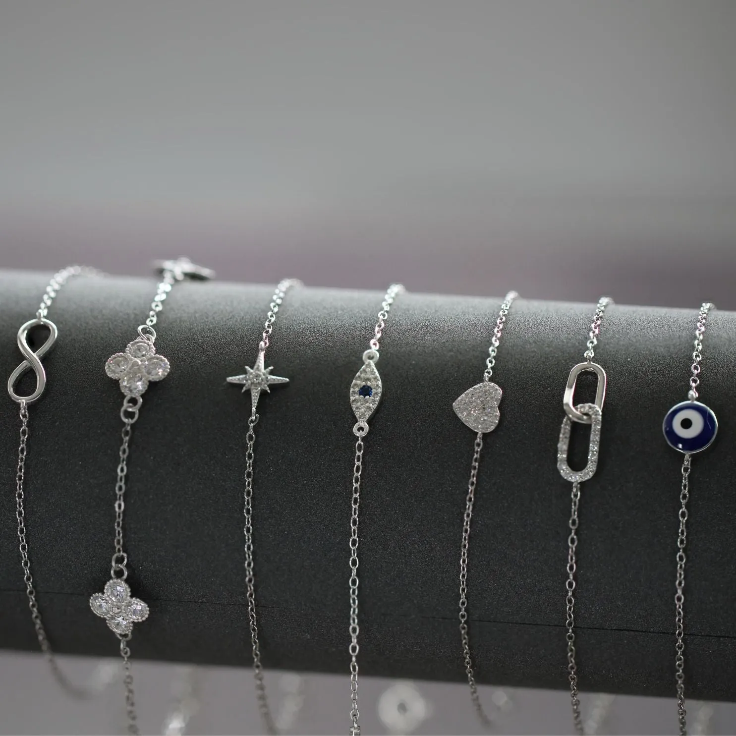 Sterling Silver Triple Evil Eye Dainty Charm Bracelet