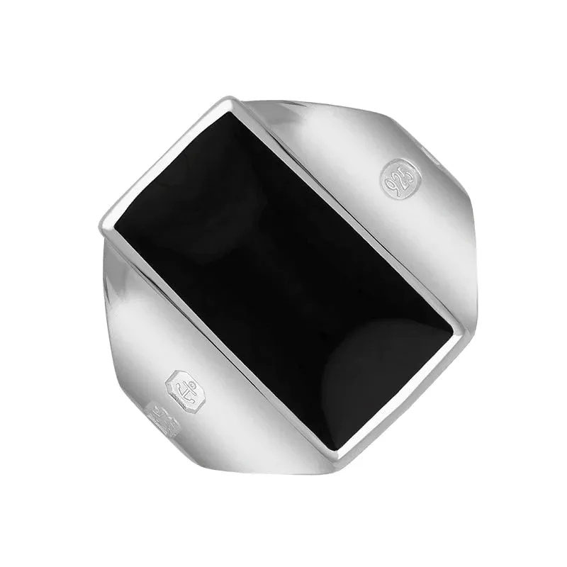 Sterling Silver Whitby Jet Queen's Jubilee Hallmark Small Oblong Ring D