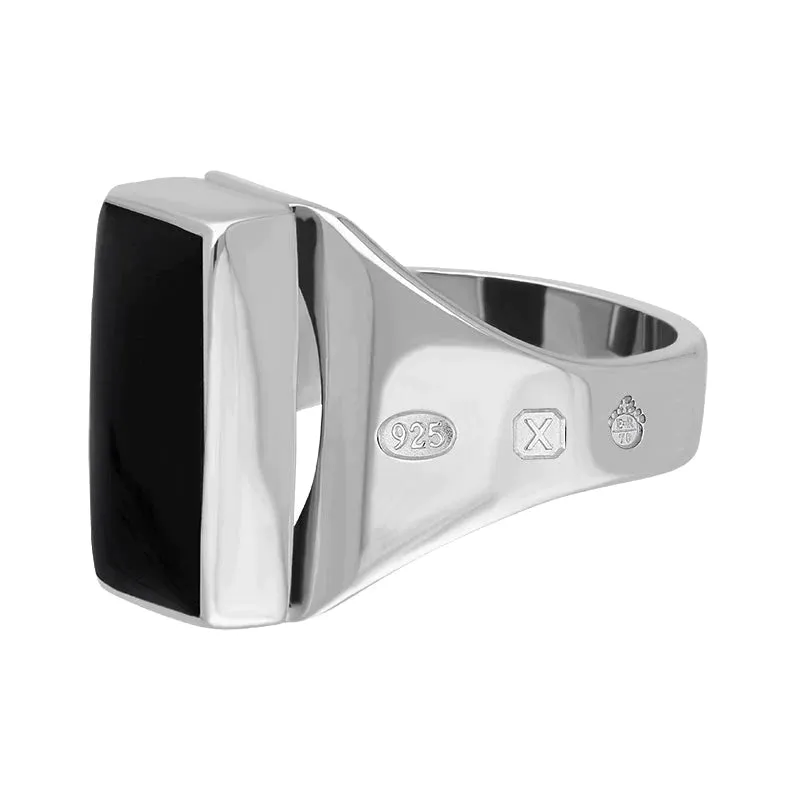 Sterling Silver Whitby Jet Queen's Jubilee Hallmark Small Oblong Ring D