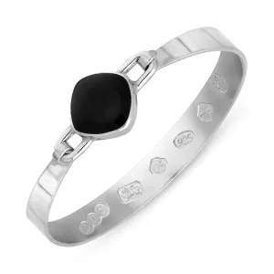Sterling Silver Whitby Jet Queen's Jubilee Hallmark Wide Cushion Bangle D