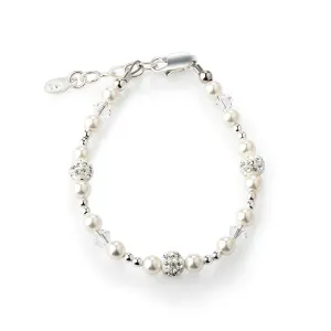 Sterling Silver White Simulated Pearl and Stardust Bracelet for Little Girls