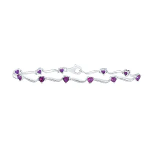Sterling Silver Womens Heart Lab-Created Ruby Fashion Bracelet 4 Cttw