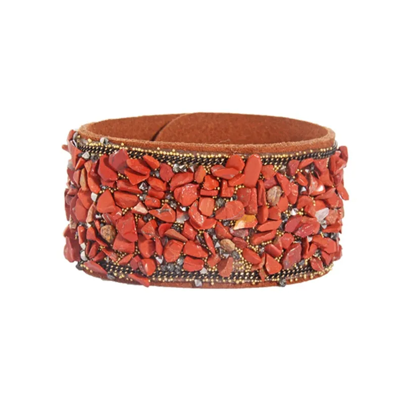 Stone Bracelets For Women Wrap Cuff Slake Leather