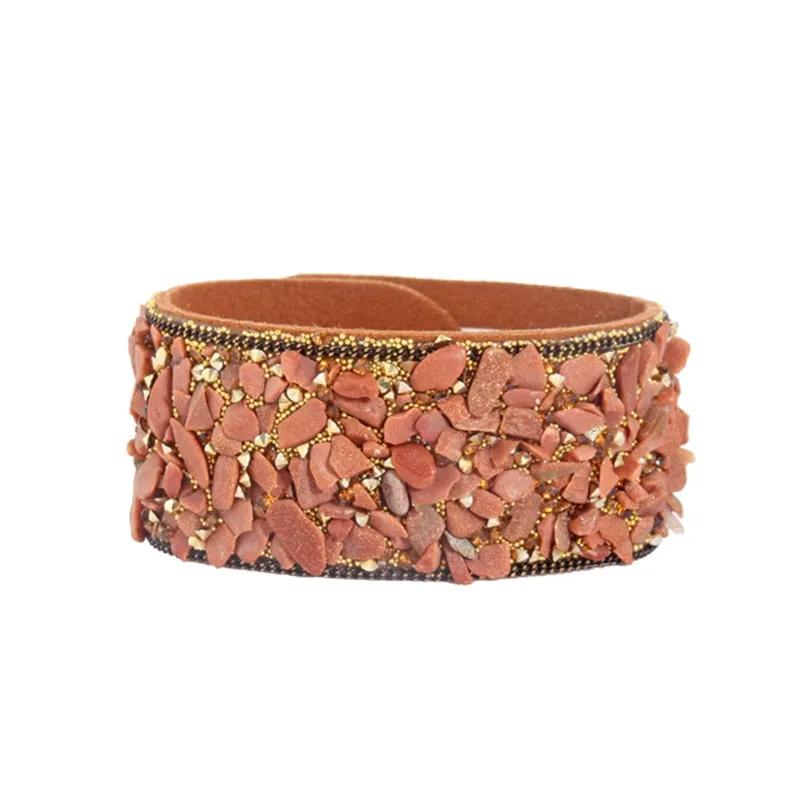 Stone Bracelets For Women Wrap Cuff Slake Leather