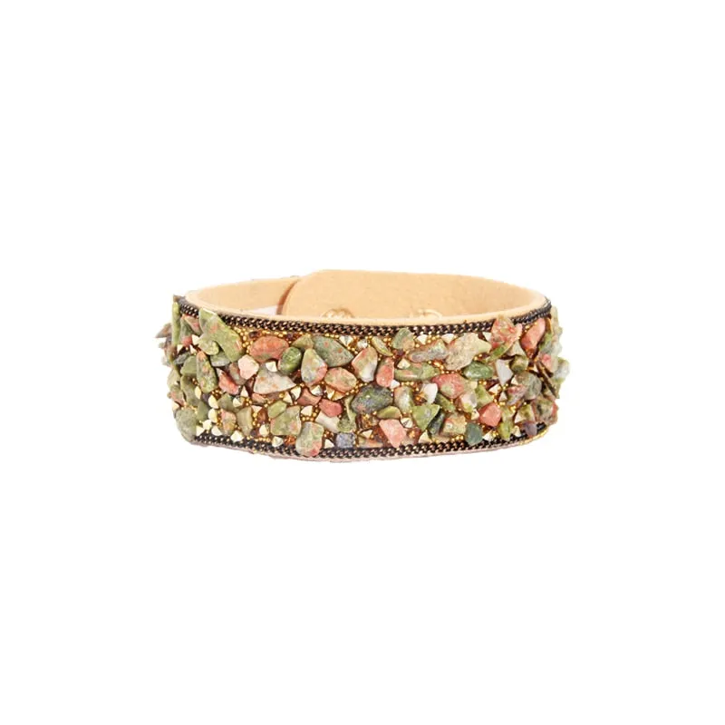 Stone Bracelets For Women Wrap Cuff Slake Leather
