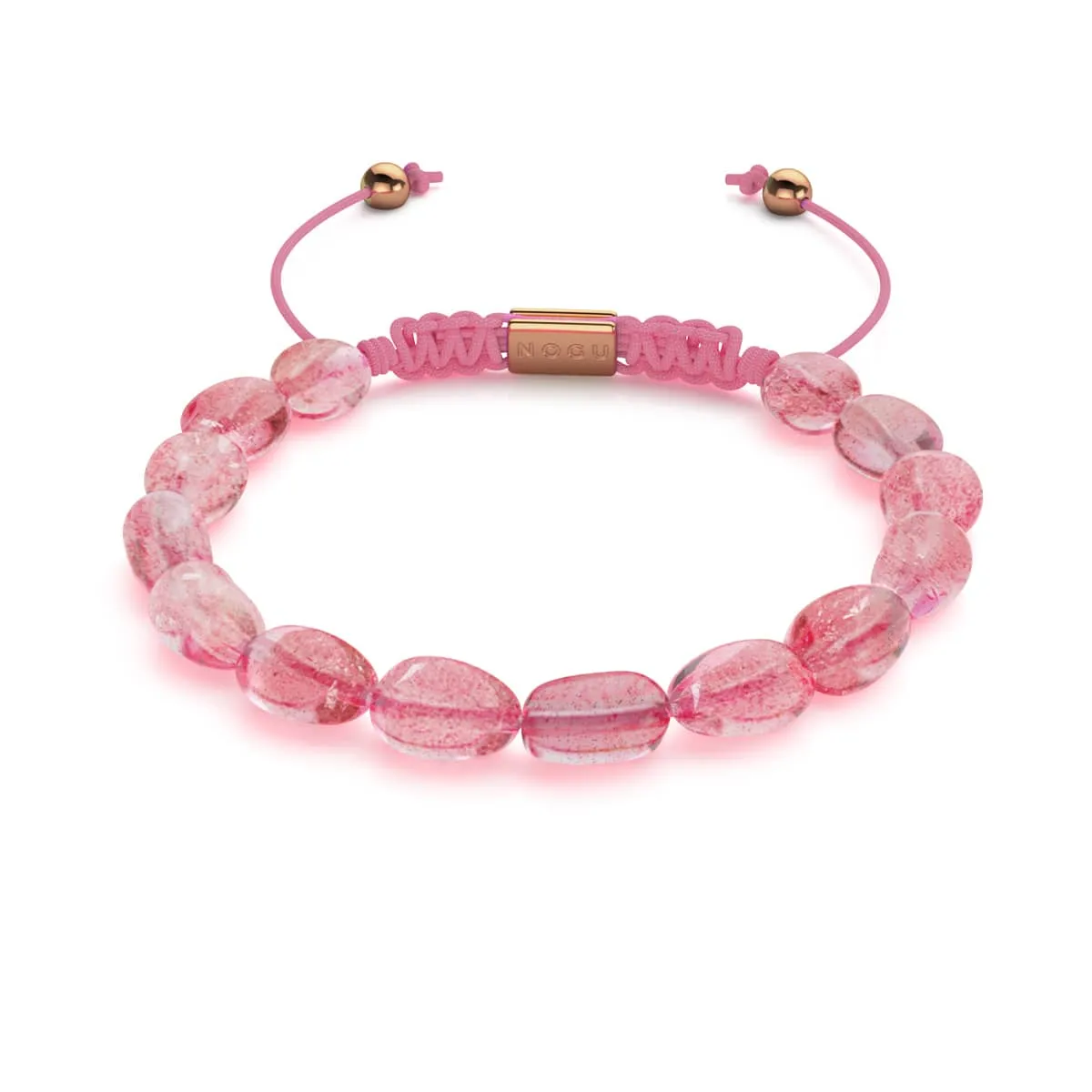 Strawberry Quartz | Gold | Gemstone Pebble Macrame Bracelet