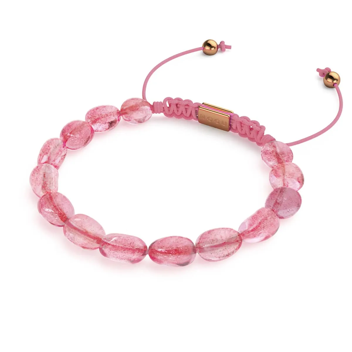 Strawberry Quartz | Gold | Gemstone Pebble Macrame Bracelet