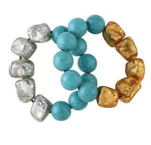 STRETCH NUGGET AND HOWLITE BRACELET SET. SET OF TWO