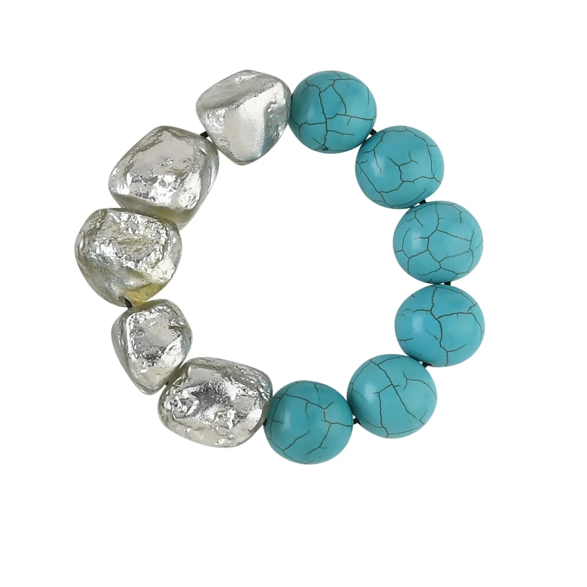 STRETCH NUGGET AND HOWLITE BRACELET SET. SET OF TWO