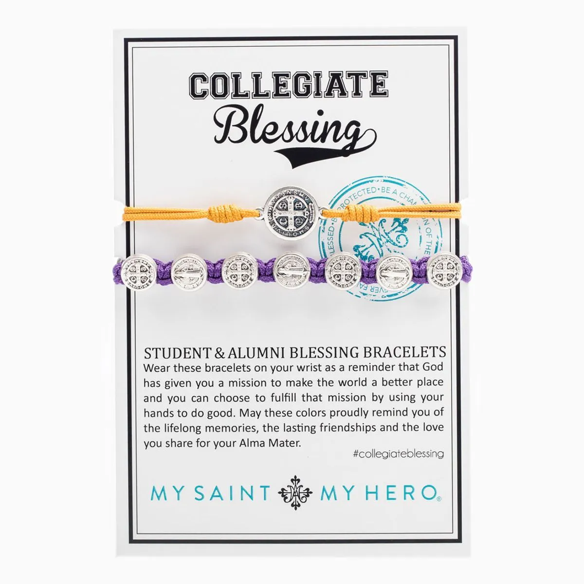Student & Alumni Blessing Bracelets Silver Medal on Maize and Purple Cords