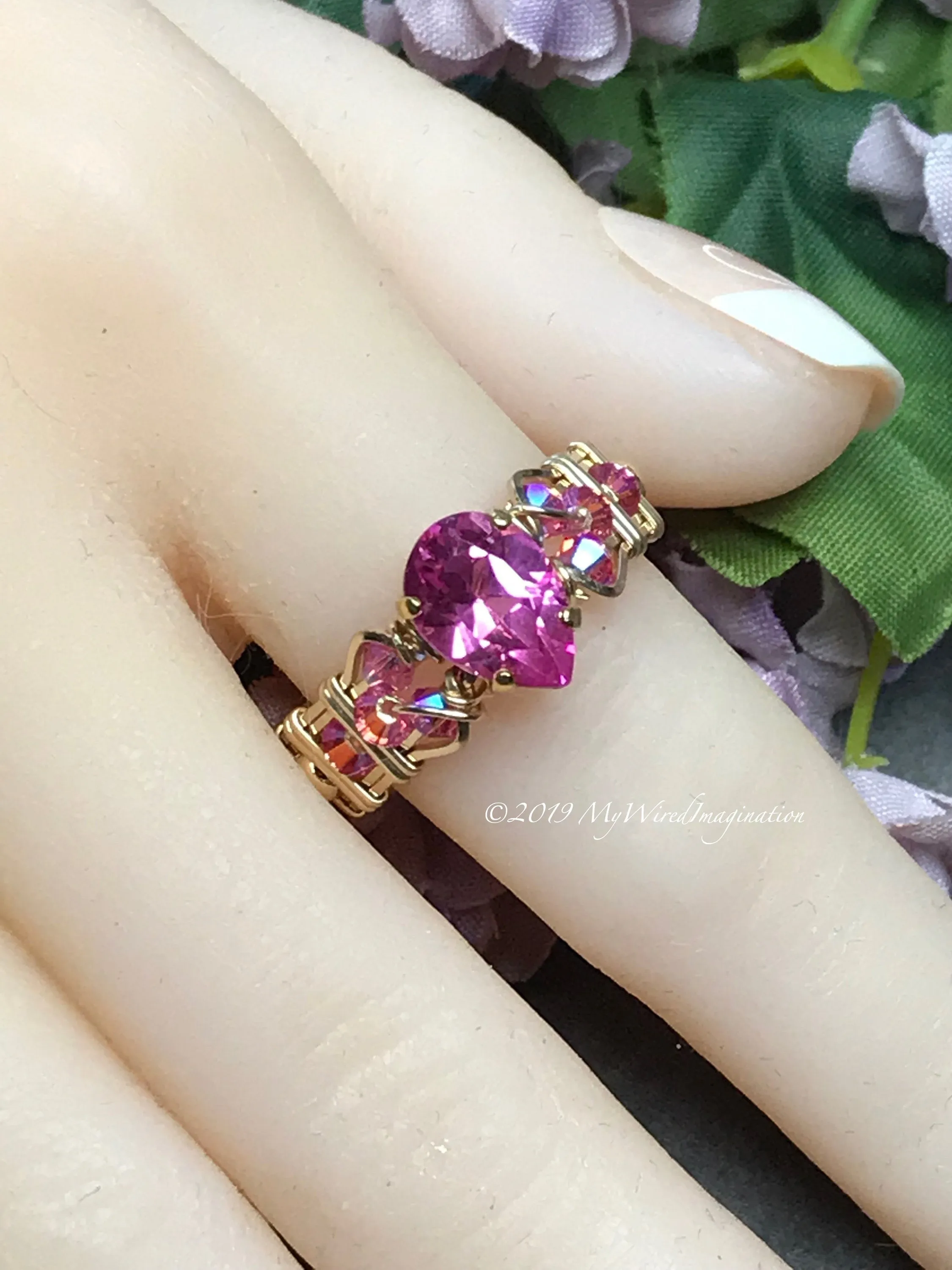Stunning Hot Pink Sapphire Handmade Ring, Lab Created Sapphire in 14K GF, US Size 8.5