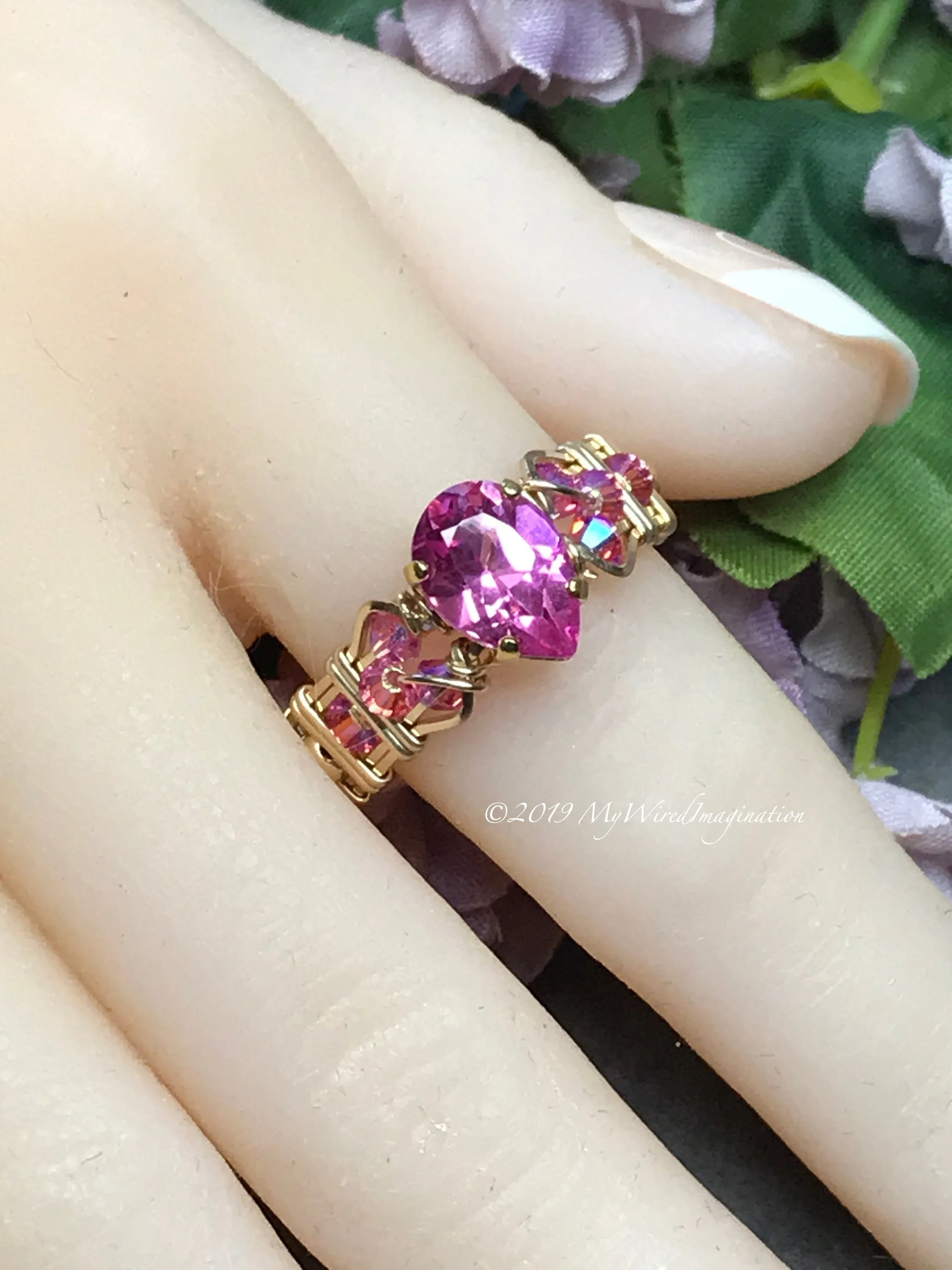 Stunning Hot Pink Sapphire Handmade Ring, Lab Created Sapphire in 14K GF, US Size 8.5