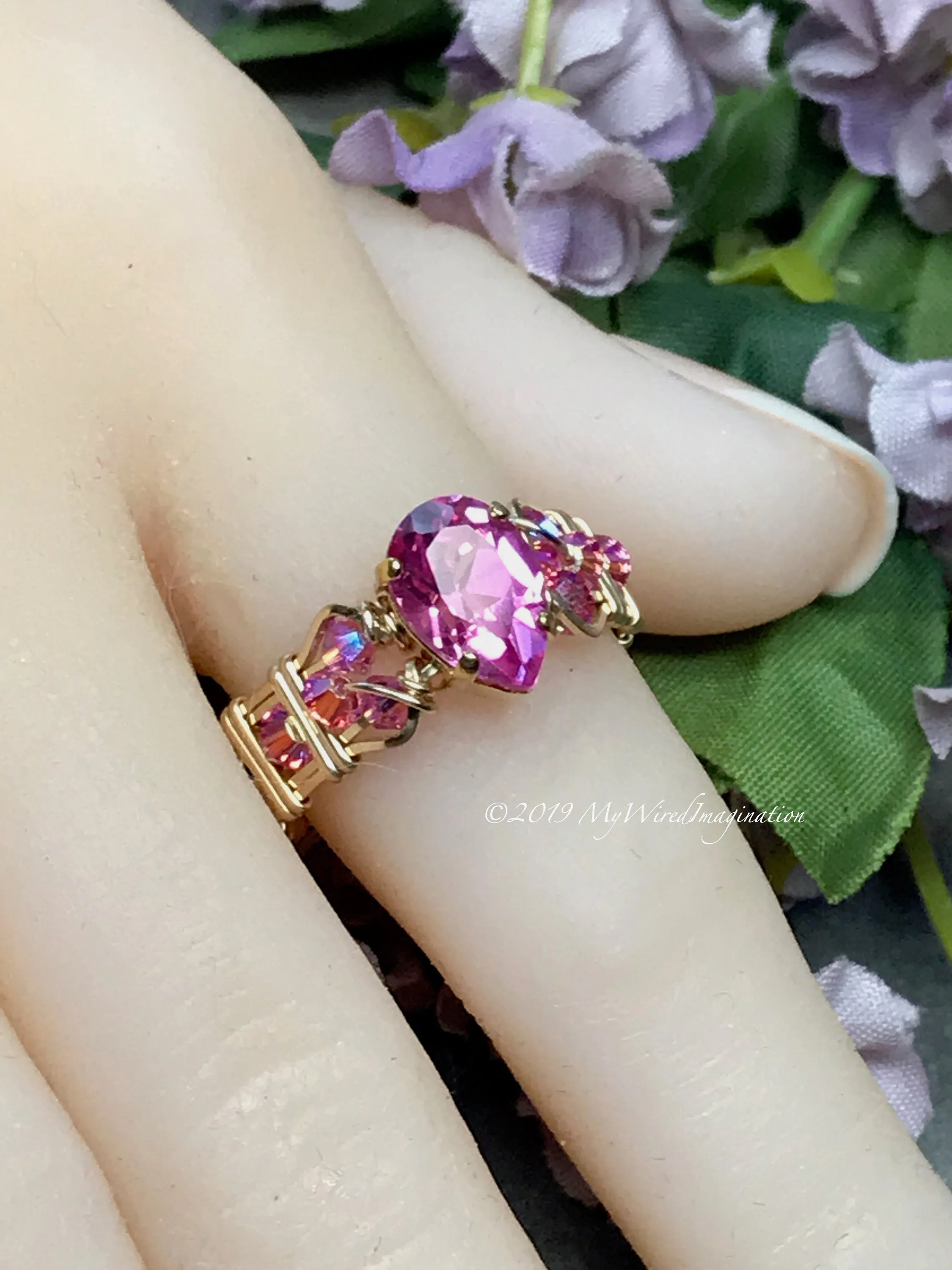 Stunning Hot Pink Sapphire Handmade Ring, Lab Created Sapphire in 14K GF, US Size 8.5