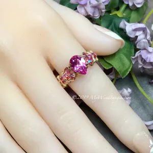 Stunning Hot Pink Sapphire Handmade Ring, Lab Created Sapphire in 14K GF, US Size 8.5