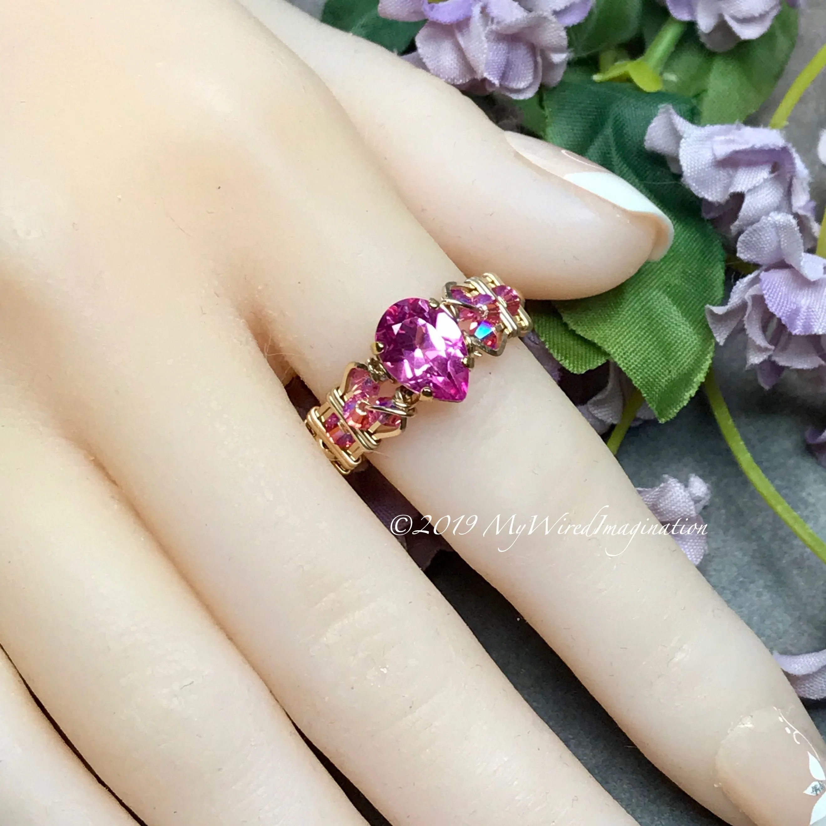 Stunning Hot Pink Sapphire Handmade Ring, Lab Created Sapphire in 14K GF, US Size 8.5