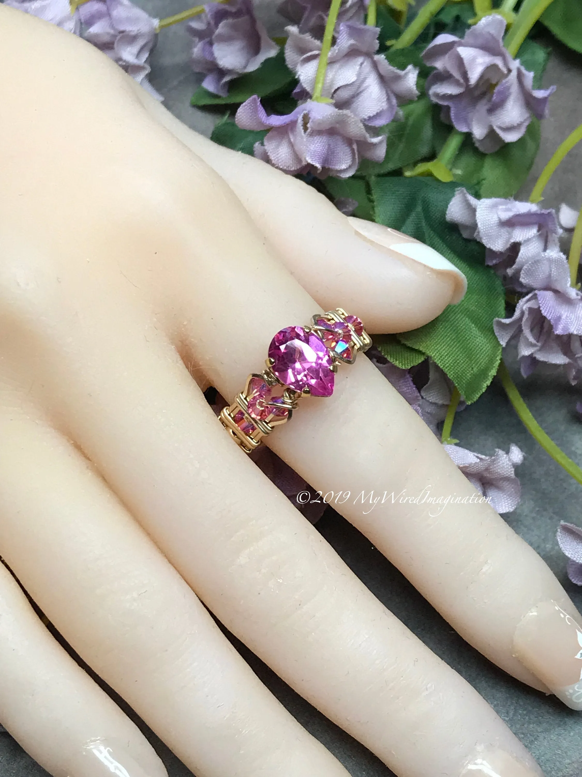 Stunning Hot Pink Sapphire Handmade Ring, Lab Created Sapphire in 14K GF, US Size 8.5