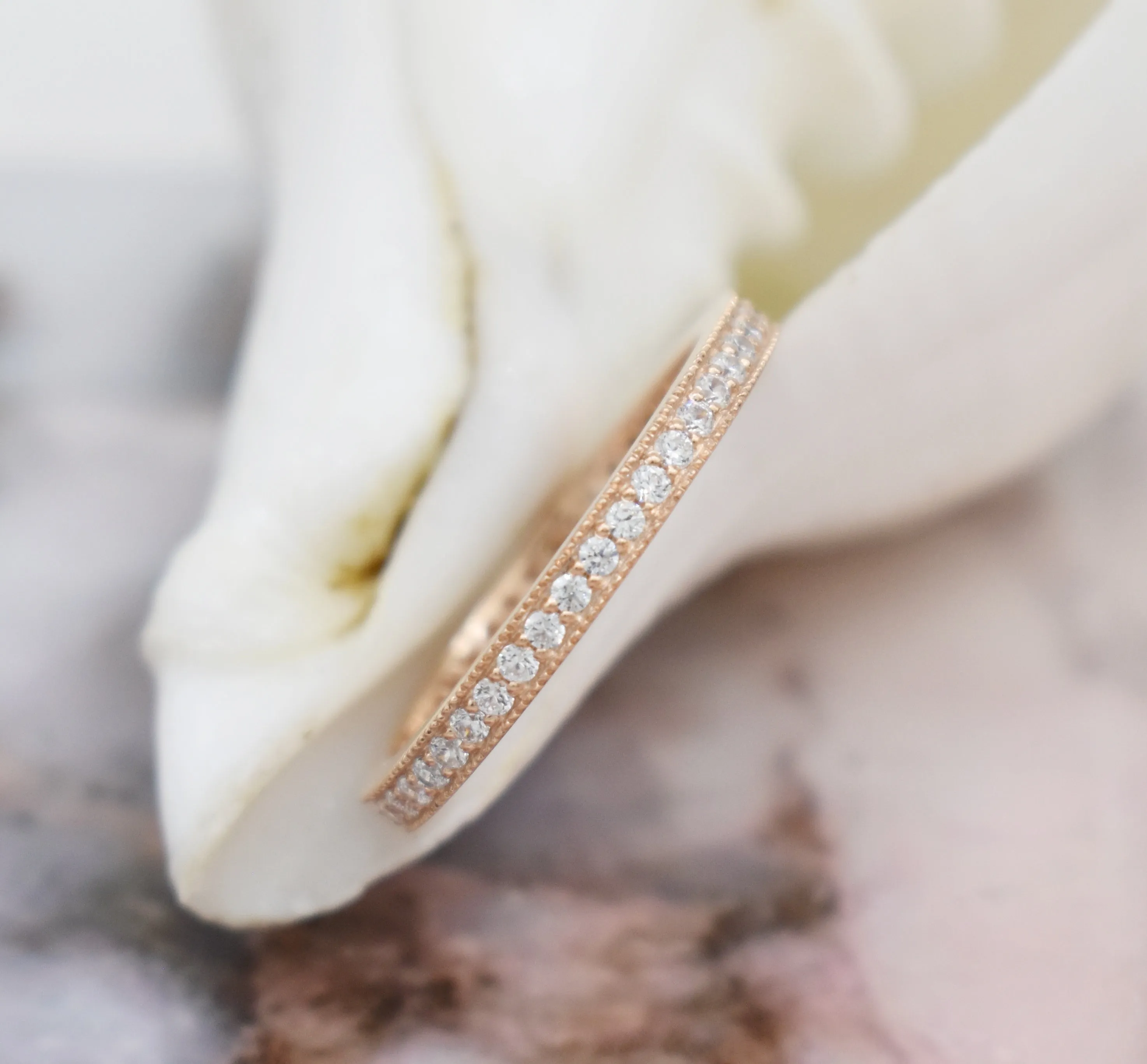 STUNNING STACKABLE DIAMOND| 14K SOLID ROSE GOLD| WEDDING BAND| ANNIVERSARY GIFT| ENGAGEMENT RING| APRIL BIRTHSTONE