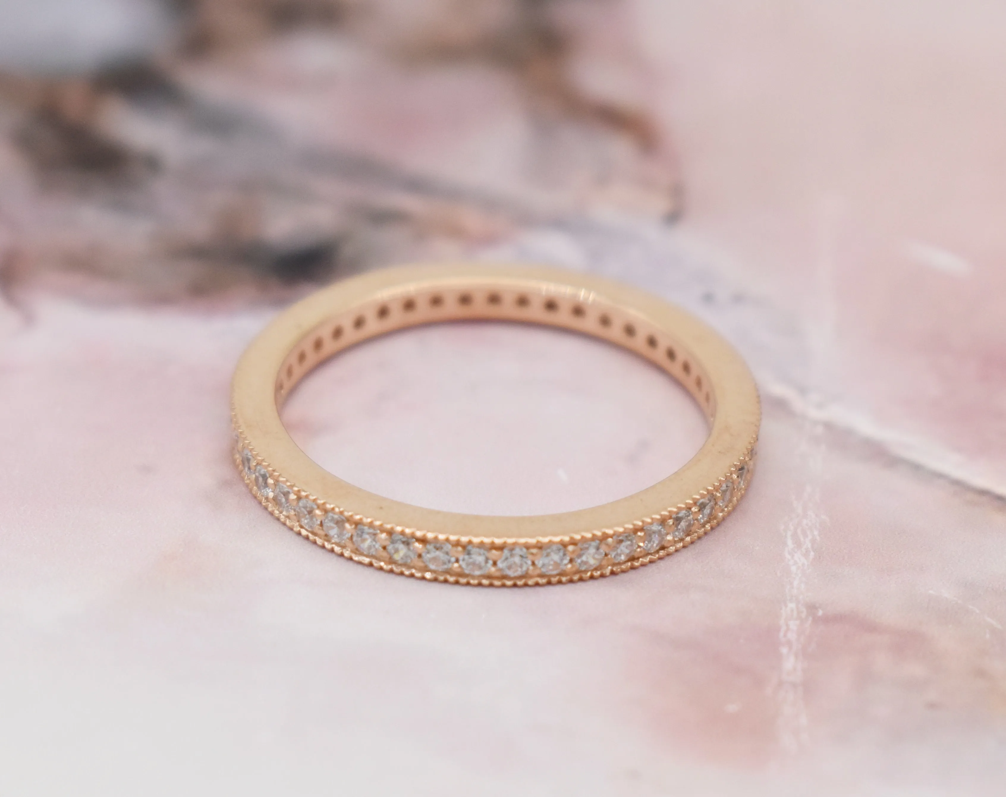 STUNNING STACKABLE DIAMOND| 14K SOLID ROSE GOLD| WEDDING BAND| ANNIVERSARY GIFT| ENGAGEMENT RING| APRIL BIRTHSTONE