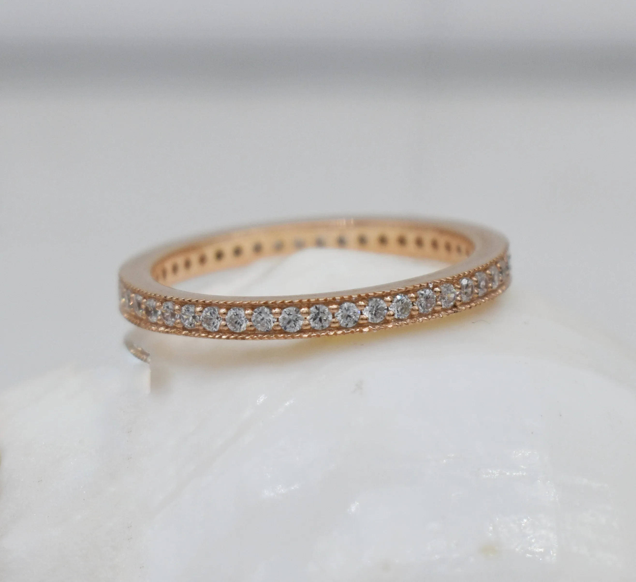 STUNNING STACKABLE DIAMOND| 14K SOLID ROSE GOLD| WEDDING BAND| ANNIVERSARY GIFT| ENGAGEMENT RING| APRIL BIRTHSTONE