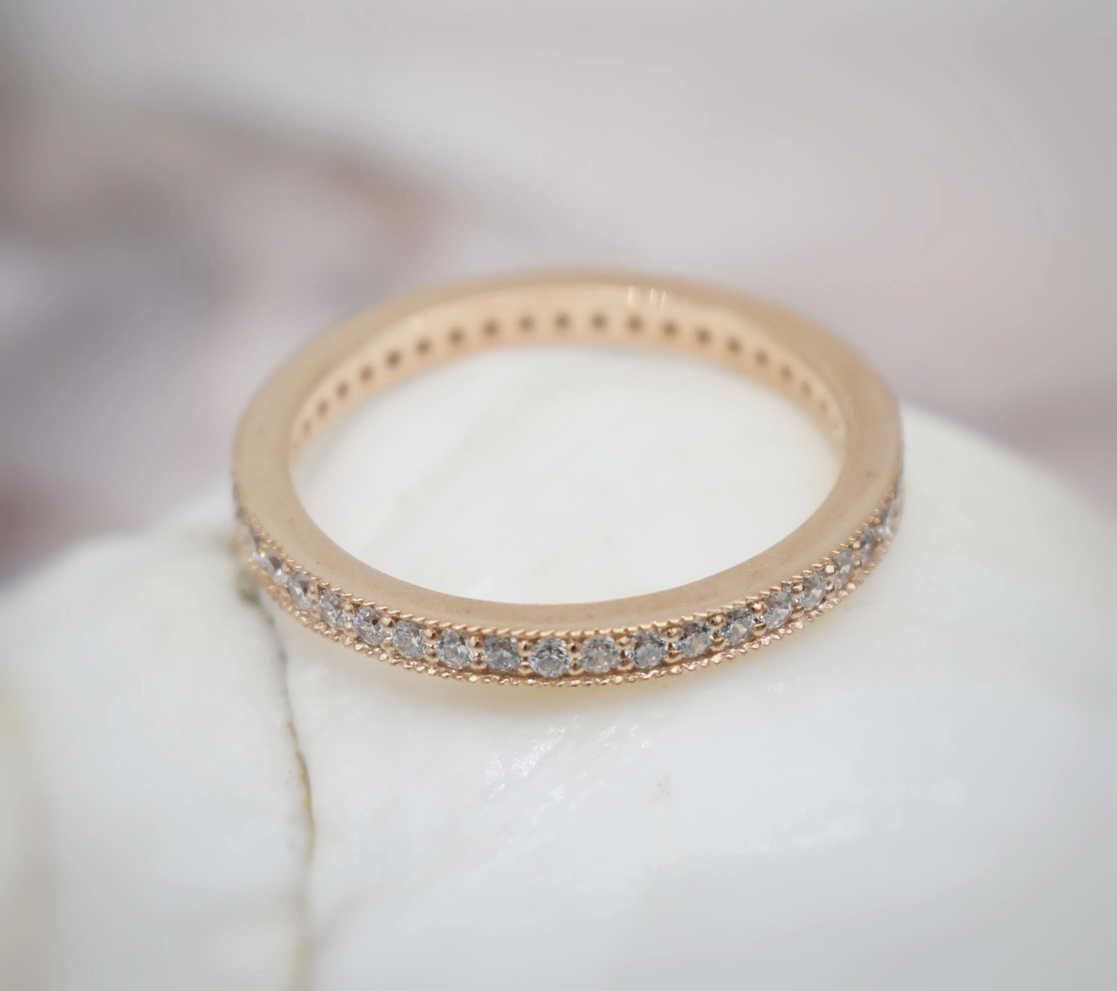 STUNNING STACKABLE DIAMOND| 14K SOLID ROSE GOLD| WEDDING BAND| ANNIVERSARY GIFT| ENGAGEMENT RING| APRIL BIRTHSTONE