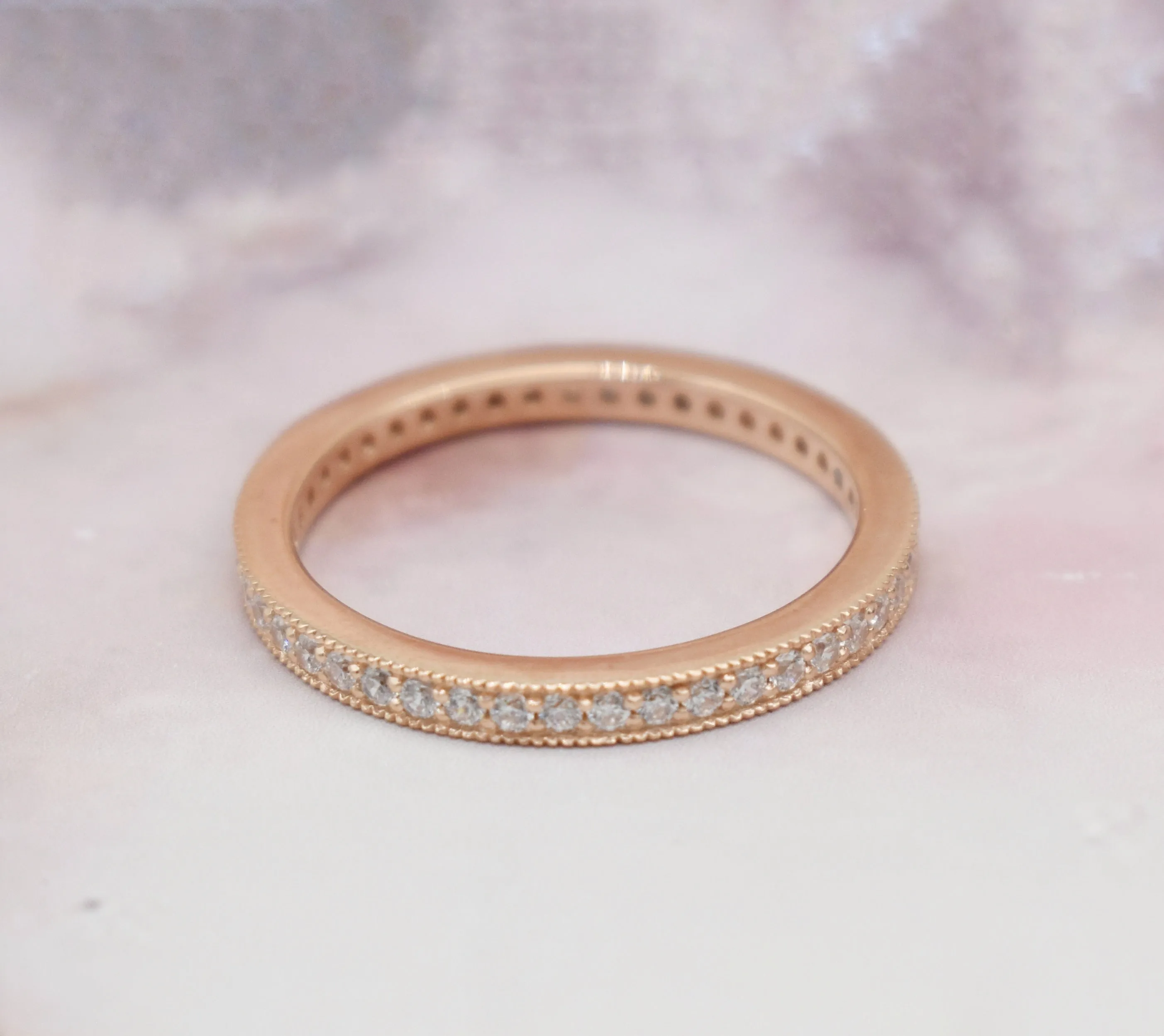 STUNNING STACKABLE DIAMOND| 14K SOLID ROSE GOLD| WEDDING BAND| ANNIVERSARY GIFT| ENGAGEMENT RING| APRIL BIRTHSTONE