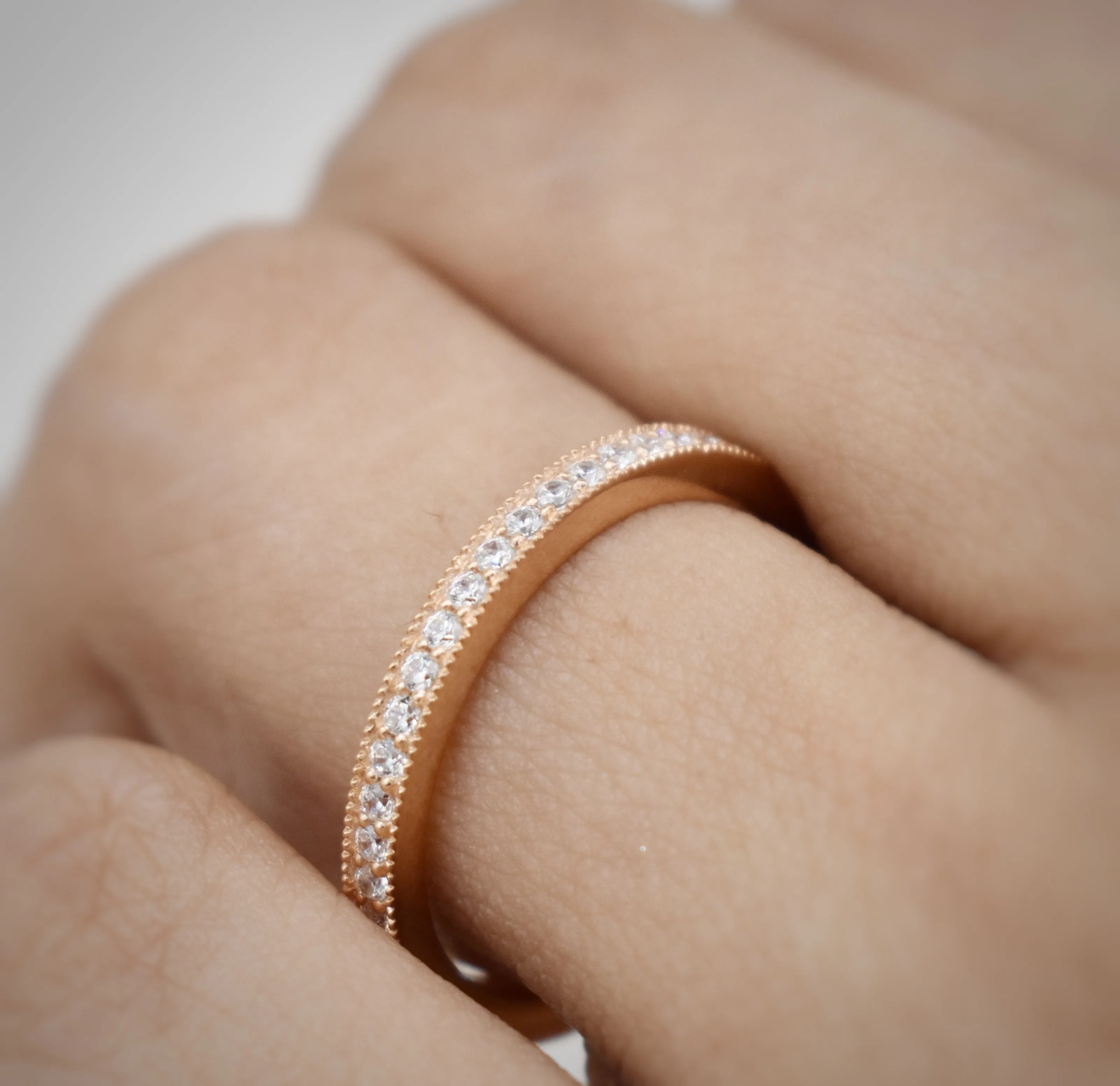 STUNNING STACKABLE DIAMOND| 14K SOLID ROSE GOLD| WEDDING BAND| ANNIVERSARY GIFT| ENGAGEMENT RING| APRIL BIRTHSTONE