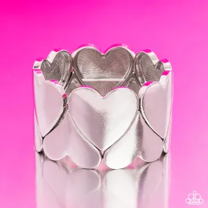 Sweetheart Setting - Silver - Heart Frame Paparazzi Stretchy Bracelet