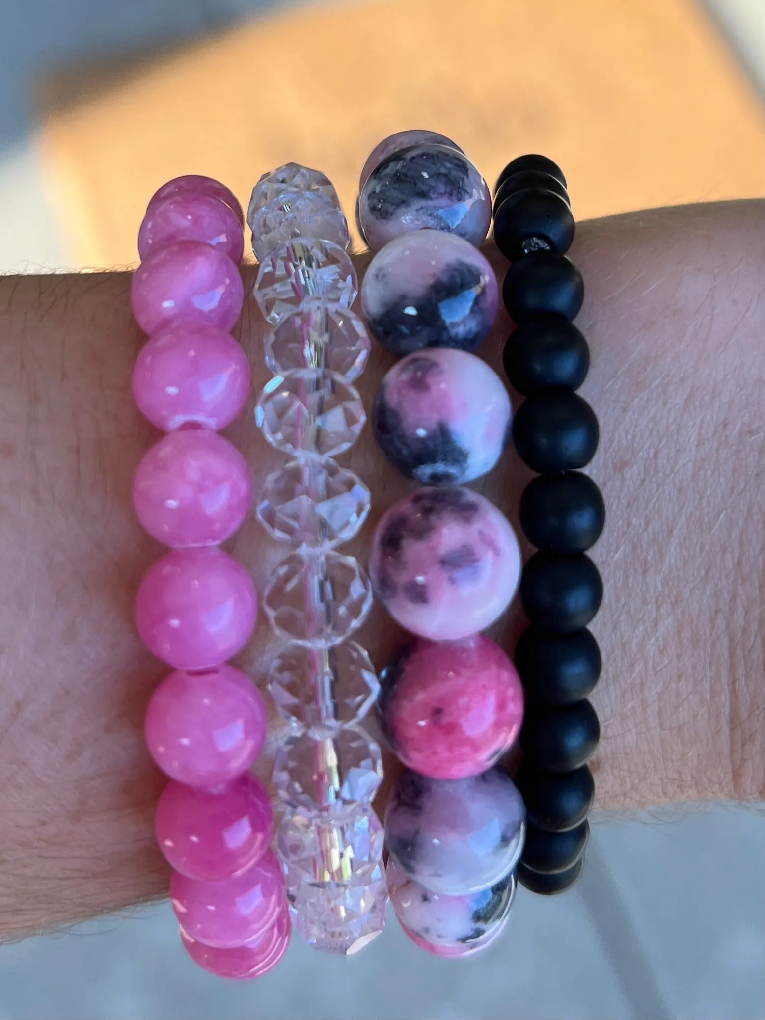 Swim Grey and Pink Jade 10mm Bracelet