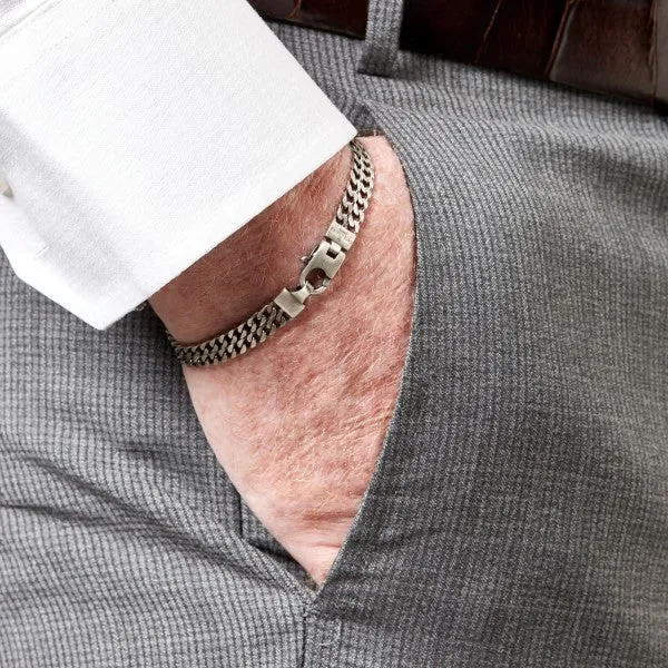 Tateossian Men's Grumette Duo Curb Link Bracelet, Oxidized Silver